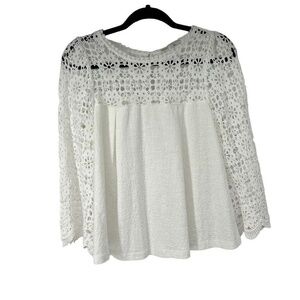 Eri+Ali‎ White Crochet Neckline Sleeves Top